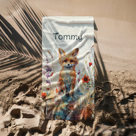 Abstrakter Boy Fox bei Wildblumen Strandtuch