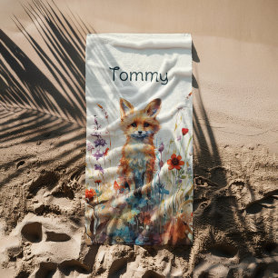 Abstrakter Boy Fox bei Wildblumen Strandtuch