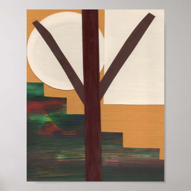 Abstrakter brauner Baum mit geometrischen Formen Poster (Vorne)