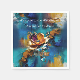 Abstrakter Bronze-Barockstil in Goldblau Serviette