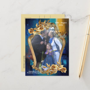 Abstrakter Bronze-Stil, goldblau, barocke Ankündigungspostkarte
