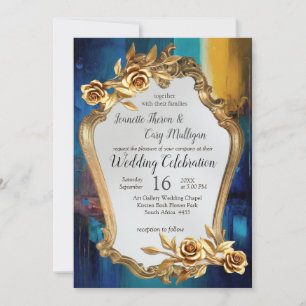 Abstrakter Bronze-Stil, goldblau, barocke Einladung