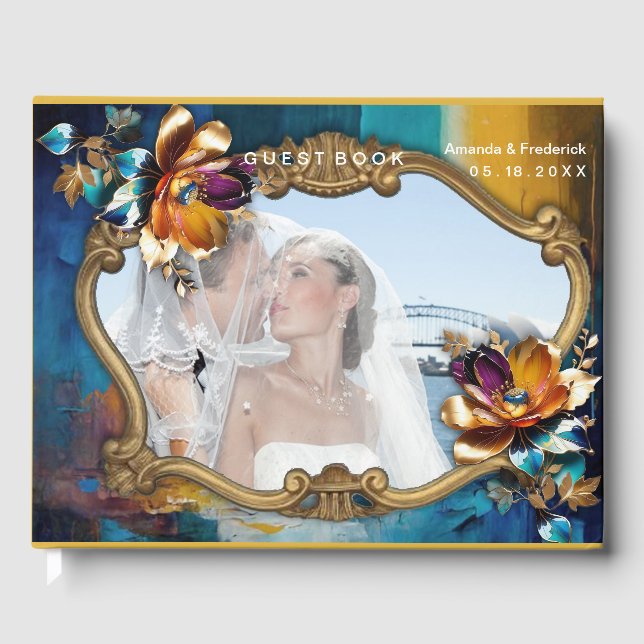 Abstrakter Bronze-Stil, goldblau, barocke Gästebuch (Vorderseite)