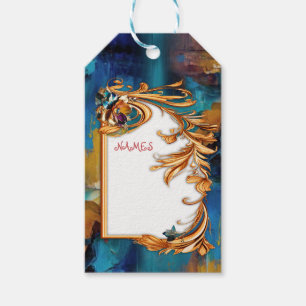 Abstrakter Bronze-Stil, goldblau, barocke Geschenkanhänger