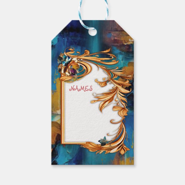 Abstrakter Bronze-Stil, goldblau, barocke Geschenkanhänger (Vorderseite)