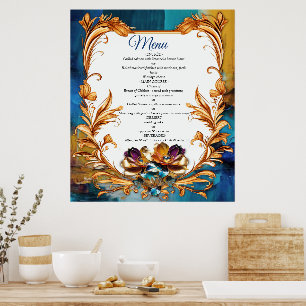 Abstrakter Bronze-Stil, goldblau, barocke Poster