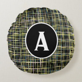 Abstrakter Buchstaben Gelb und Blau Rundes Kissen