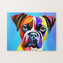 Abstrakter, bunter Boxer Hund auf blauem Hintergru Puzzle
