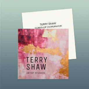 Abstrakter Burgund-Pink-Gold-Paint Quadratische Visitenkarte