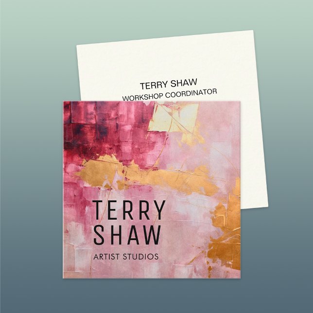 Abstrakter Burgund-Pink-Gold-Paint Quadratische Visitenkarte (Von Creator hochgeladen)