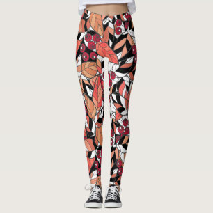 Abstrakter Cartoon Blätter Beeren schwarz Leggings