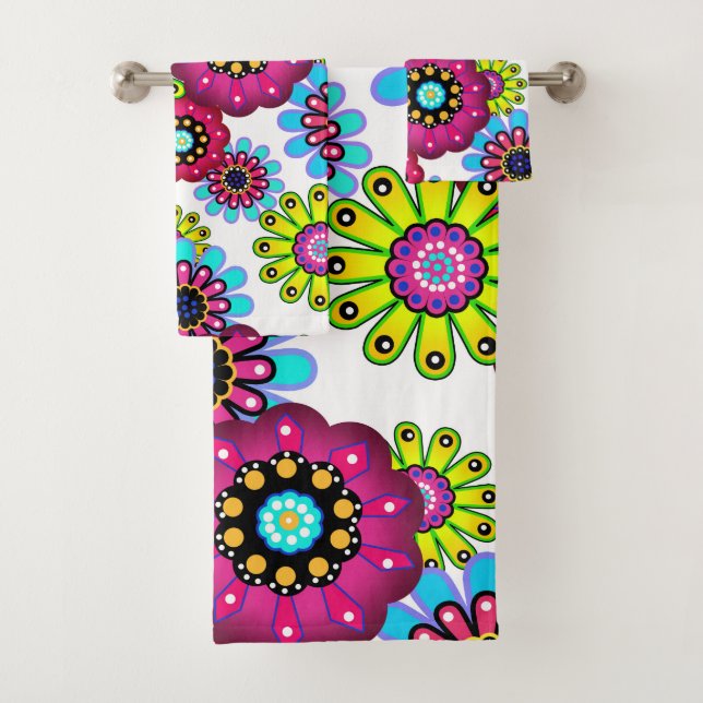 Abstrakter Cartoon Blume Blumenkinder skandinav Badhandtuch Set (Insitu)