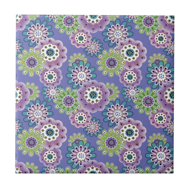 Abstrakter Cartoon Blume Blumenkinder skandinav Fliese (Vorderseite)