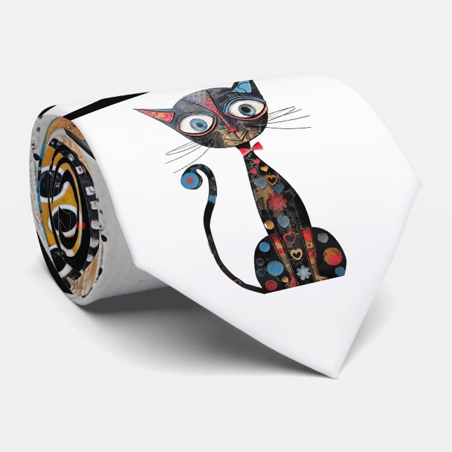 Abstrakter Cat Design Necktie Krawatte (Gerollt)