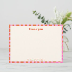 Abstrakter Checker Pink Orange Benutzerdefinierte Dankeskarte