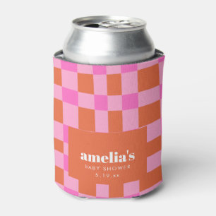 Abstrakter Checker Pink Orange Benutzerdefinierte Dosenkühler