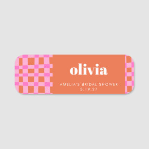Abstrakter Checker Pink Orange Benutzerdefinierte  Namensschild
