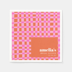 Abstrakter Checker Pink Orange Benutzerdefinierte Serviette