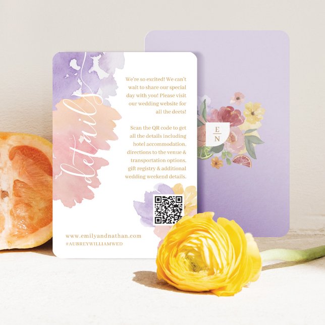Abstrakter Citrus floral Details QR-Code Begleitkarte (Von Creator hochgeladen)