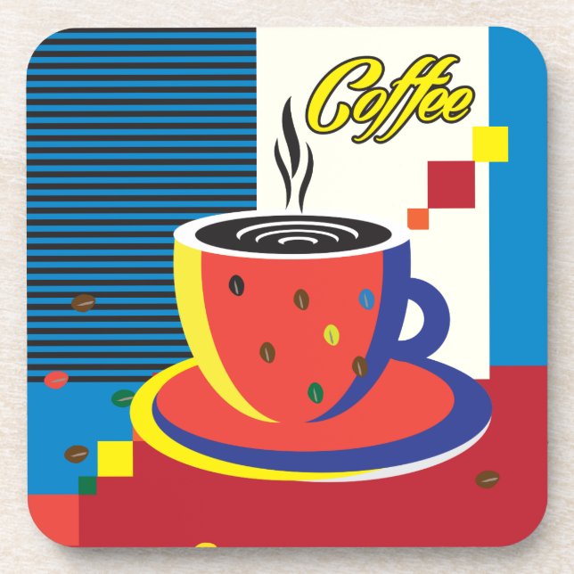 Abstrakter Coffee Cup" Pop Art Trendy Stilvolle RE Getränkeuntersetzer (Vorderseite)