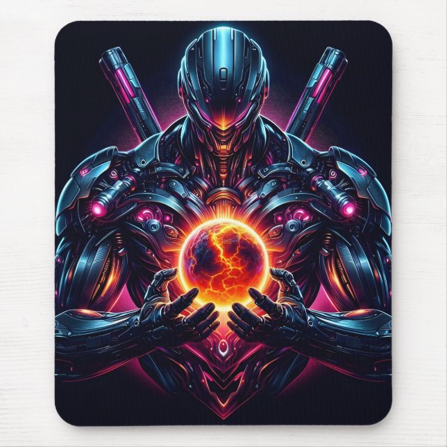 Abstrakter Cyber-Kosmischer Wächter Futuristischer Mousepad (Vorne)