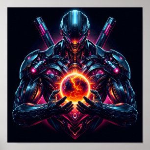 Abstrakter Cyber-Kosmischer Wächter Futuristischer Poster