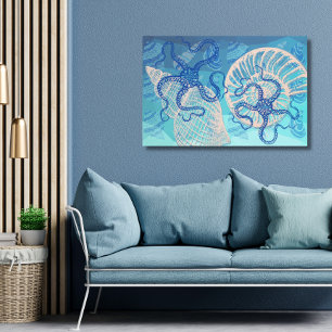 Abstrakter Deep Blue Sea Druck auf Leinwand 91cmx6