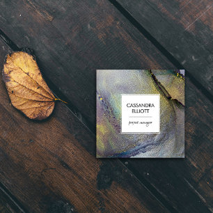 Abstrakter Denim Blue & Gold Alkohol Tinte Flüssig Quadratische Visitenkarte