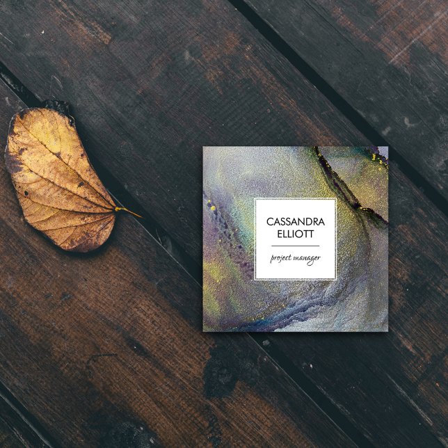 Abstrakter Denim Blue & Gold Alkohol Tinte Flüssig Quadratische Visitenkarte (Von Creator hochgeladen)