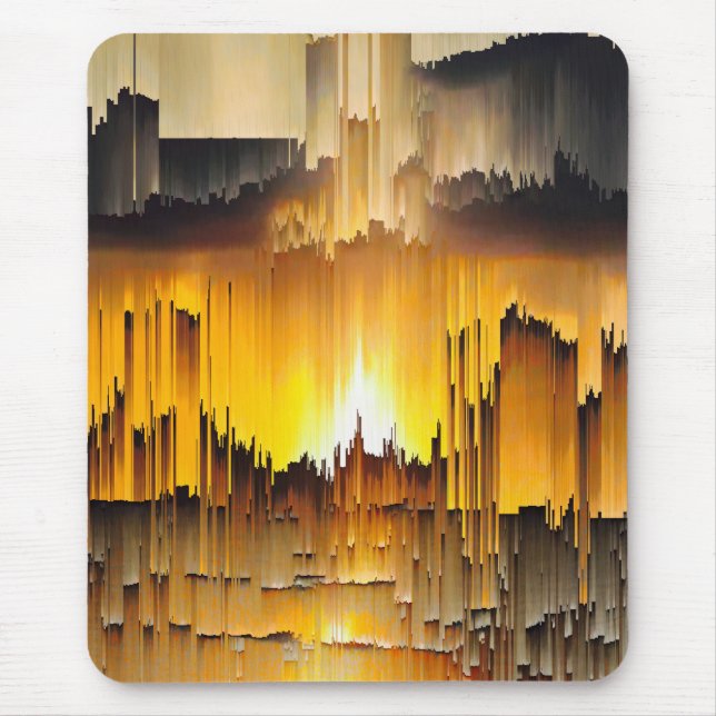 Abstrakter digitaler Glitch-Sonnenuntergang Mousepad (Vorne)