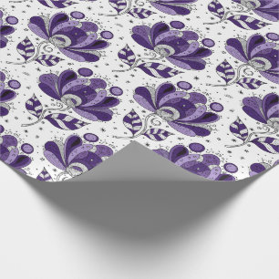 Abstrakter Doodle-Kunststil Blumen in Lila-Tönen Geschenkpapier