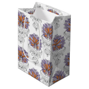 Abstrakter Doodle-Kunststil Blumen Lila Orange Mittlere Geschenktüte