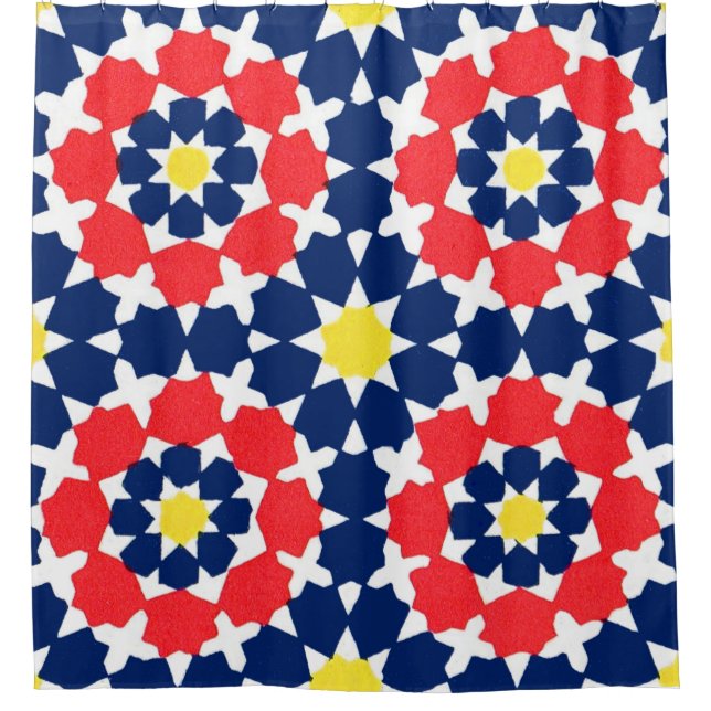abstrakter Druck mit Sternen und x-es Duschvorhang (Vorderseite)