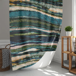 Abstrakter Duschvorhang aus blauem Creme