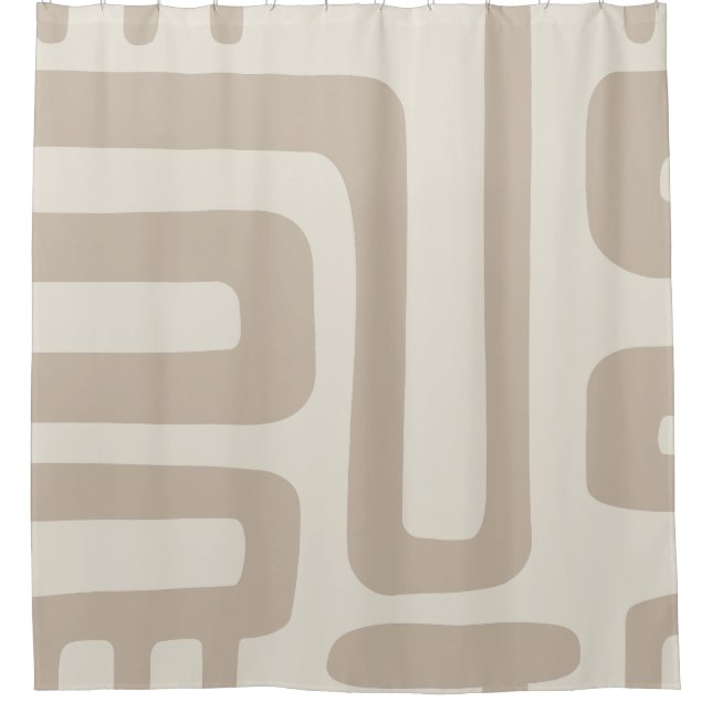 Abstrakter Duschvorhang in Elfenbein und Beige (Vorderseite)
