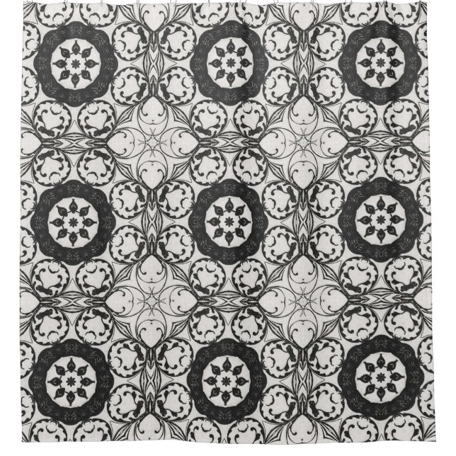 Abstrakter Duschvorhang in Schwarz und Weiß (Vorderseite)