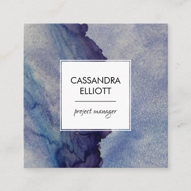 Abstrakter Dusty Blue Lila Alkohol Tinte Flüssigke Quadratische Visitenkarte (Vorderseite)