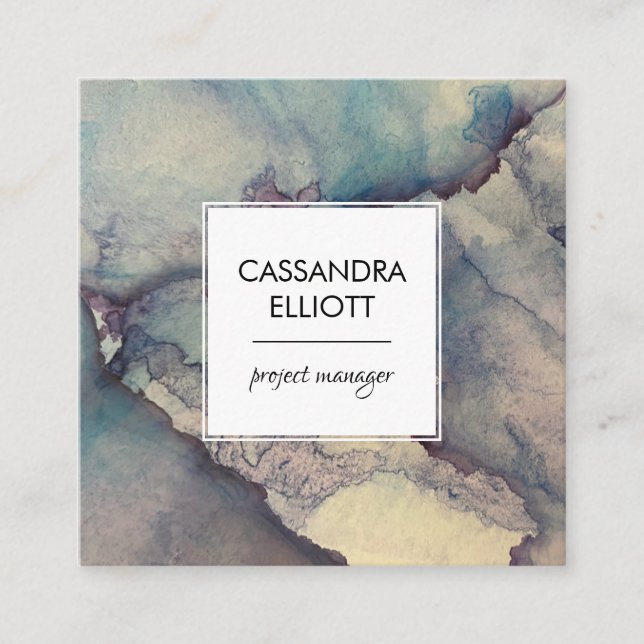 Abstrakter Dusty Blue Lila Alkohol Tinte Flüssigke Quadratische Visitenkarte (Vorderseite)