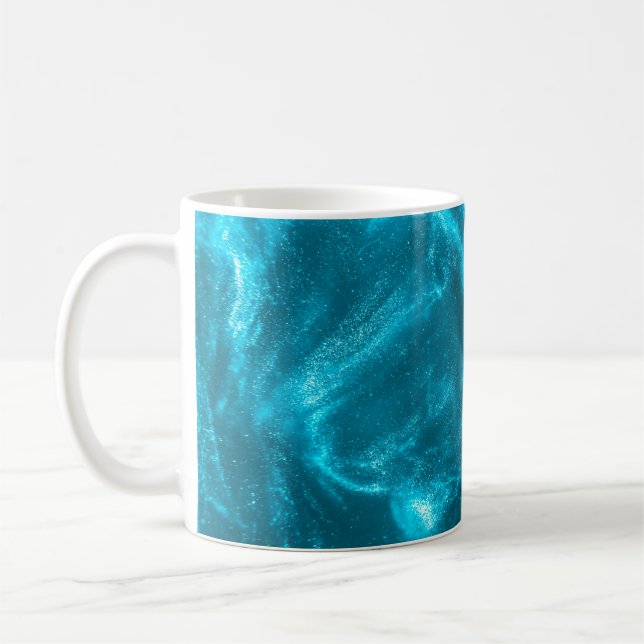 Abstrakter eleganter Minzblau-Glitzer Kaffeetasse (Links)