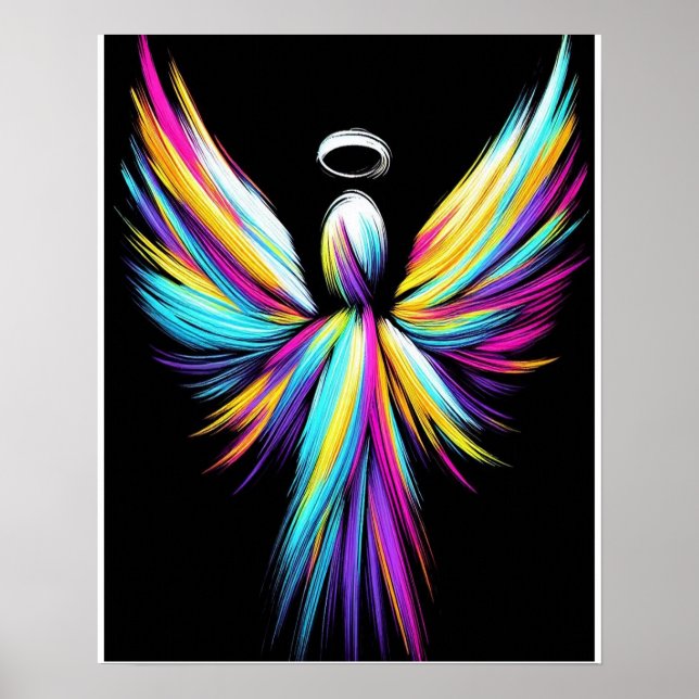Abstrakter Engel in einem Regenbogen aus Farben Poster (Vorne)