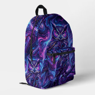 Abstrakter Eulen-Zweig-Kosmonautisch-Lila-Rucksack Bedruckter Rucksack