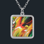 Abstrakter Expressionismus Versilberte Kette<br><div class="desc">Gelbe grüne blaue Abstrakte Expressionismus-Malerei</div>