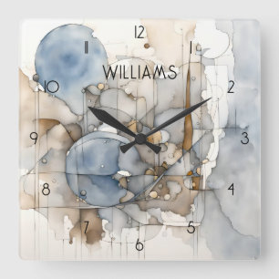 Abstrakter Expressionist Beige Grau Personalisiert Quadratische Wanduhr
