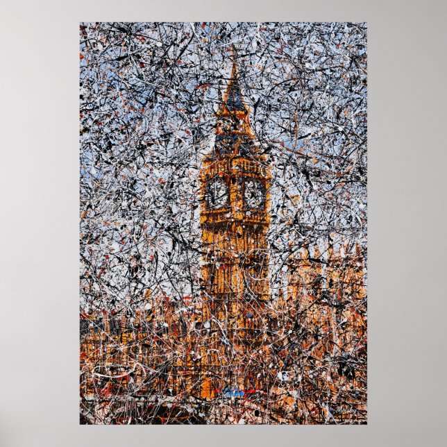 Abstrakter Expressionist Big Ben London Drip Art Poster (Vorne)