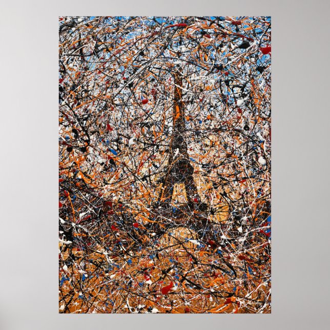 Abstrakter Expressionist Paris Eiffelturm Drip Art Poster (Vorne)