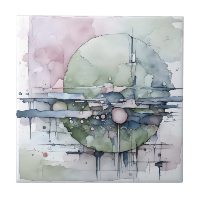 Abstrakter Expressionist von Aquarellfarbe, Grün B Fliese (Vorderseite)