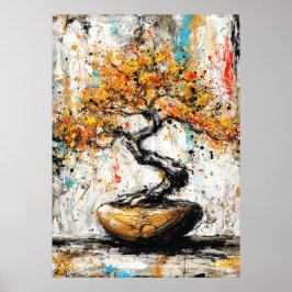 Abstrakter Expressionistischer Bonsai-Baum Zen-Nat Poster