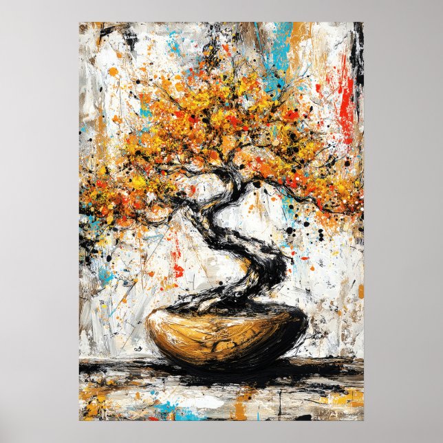 Abstrakter Expressionistischer Bonsai-Baum Zen-Nat Poster (Vorne)