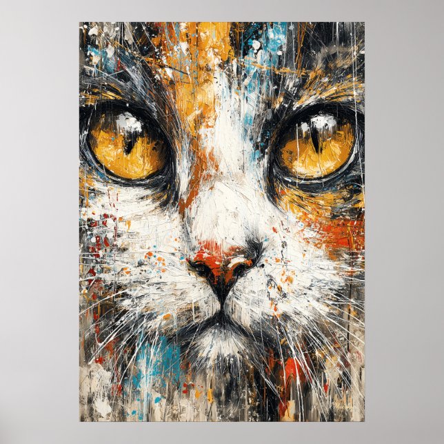 Abstrakter expressionistischer Katzenporträt moder Poster (Vorne)
