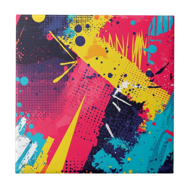 Abstrakter Farbabstrich im Retro-Comic-Stil (2) Fliese (Vorderseite)